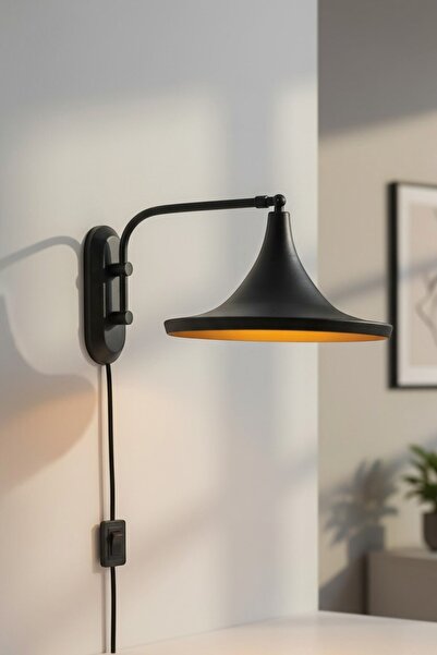 Bamyum Large Black Articulated Decorative Plug-In Sconce Metal Movable Lamp H...