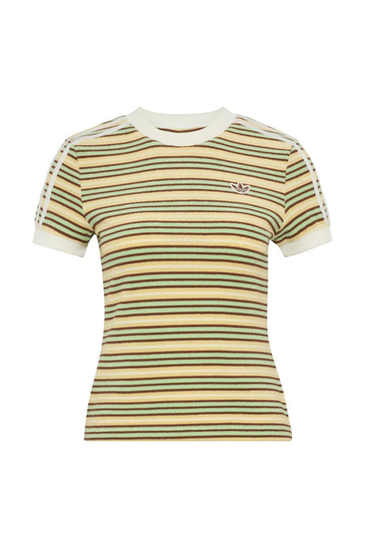 adidas Women's Yellow T-Shirt Striped Tee Ky8117