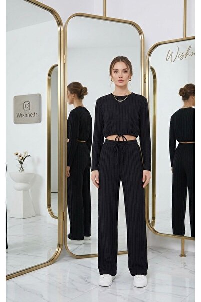 wishne Women's Burgundy Wrap Double Set - Crop Blouse and Wide-Leg Pants