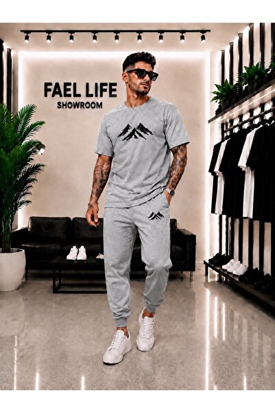 FAEL LİFE Unisex Wide-Let T-Shirt and Sweatpants Set with Mountain View Print