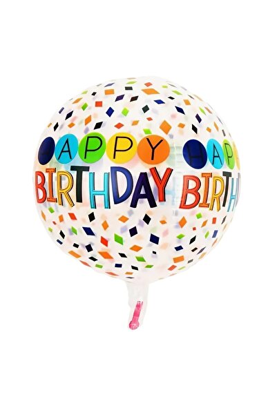 Flippy Balon din Folie Metalizată 4D, Model Happy Birthday cu Bombonele, Alb-...