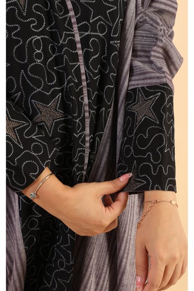 Stylish Fashion Stylish Fashion Kuwaiti Wrap Abaya in Mulberry Color with Embroidery