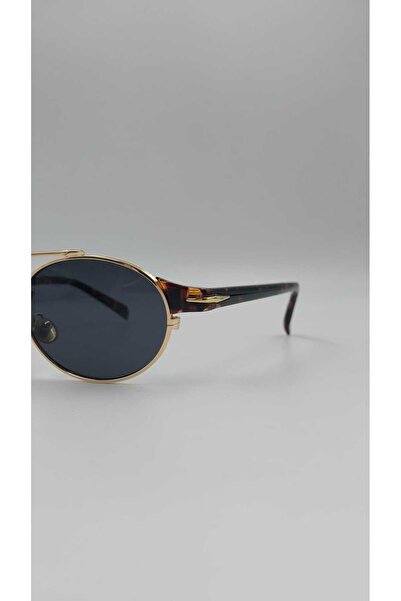 Yaseminli Butik Double Bridge Gold Framed Black Sunglasses