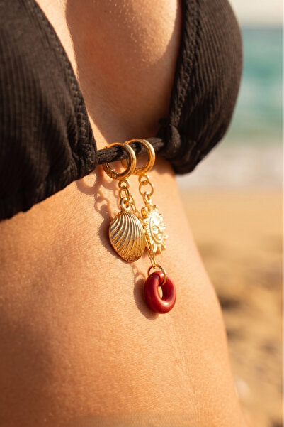 Handmade 2'li boncuk detaylı güneş midye deniz kabuğu figürlü bikini charm seti