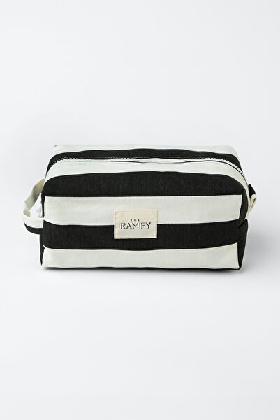 the ramify Marina Duck Fabric Large Size Lined Makeup Bag Travel Bag Black