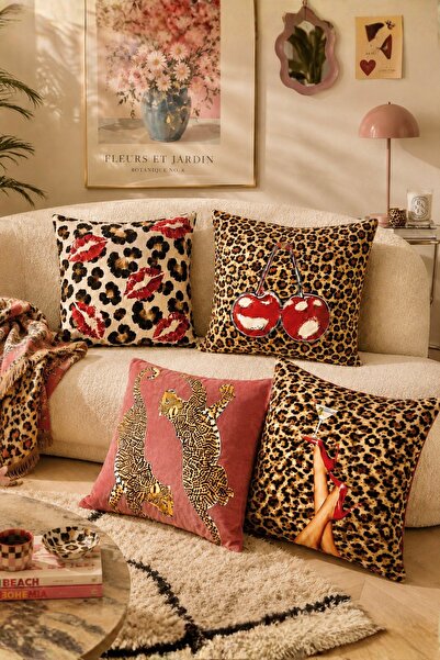 Atlas collection Leopar Desen Popüler 4 lü Kırlent Kılıfı, Kaplan Desen Maksi...