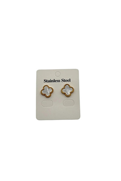whiteandpurpledesign Steel White Clover Earrings