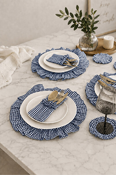 Mirilliahome Set de 6 farfurii 100% bumbac, cu detaliu volanat, 40 cm