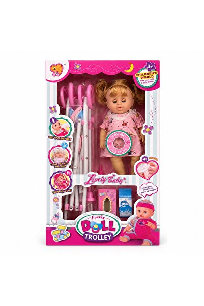 Avaleea Papusa Bebelus cu Carucior pentru Copii, Set Baby Doll cu Accesorii p...