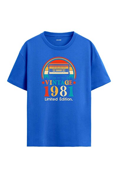 Colermi تي شيرت 1981 Mixtape ذو ياقة مستديرة ومقاس كبير بتصميم عتيق