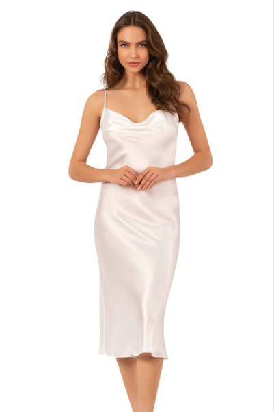 El Major Satin White Degaje Collar Nightgown
