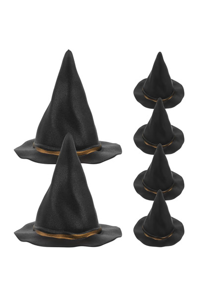 OEM Set 6 pălării mini de vrăjitoare, negre, dimensiune 8 cm, Decor Halloween...