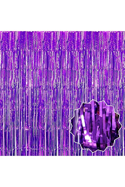 ForWhat 100X200Cm Purple Extra Metalized Shiny Fringed Backdrop Curtain for O...