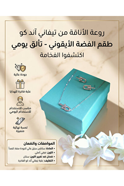 Rexon Luxury Stainless Steel U-Link Necklace and Earring Set - Silver Color