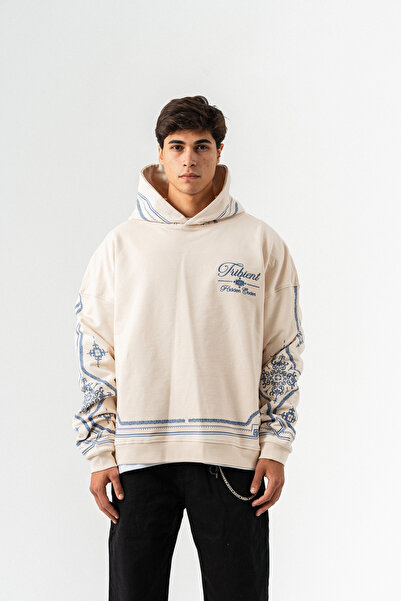 Desenli Kapüşonlu Oversize Sweatshirt
