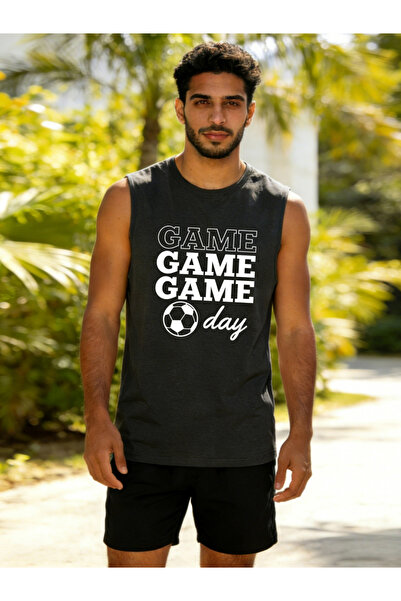Take Two By Styli Men Charcoal Graphic Print Round Neck Tank and Shorts Co-Ords