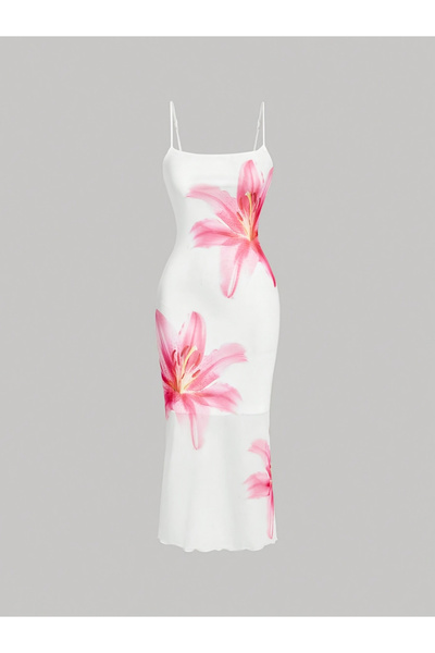 Take Two By Styli White Floral Print Strappy Bodycon Midi Dress
