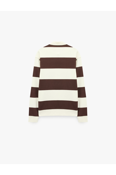 Koton Uzun Kollu Rahat Kalıp Çizgili Düğmeli Polo Yaka Sweatshirt