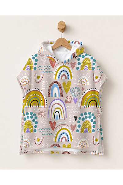 milroma Rainbow Patterned Beige Children's Poncho Towel Hooded Sea Beach Pool...