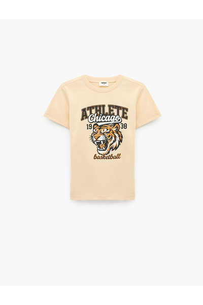 Koton Tiger Printed Crew Neck Short Sleeve Cotton T-Shirt