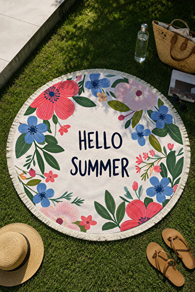 milroma Hello Summer Πολύχρωμη Στρογγυλή Πετσέτα Παραλίας με Σχέδιο Λουλουδιώ...