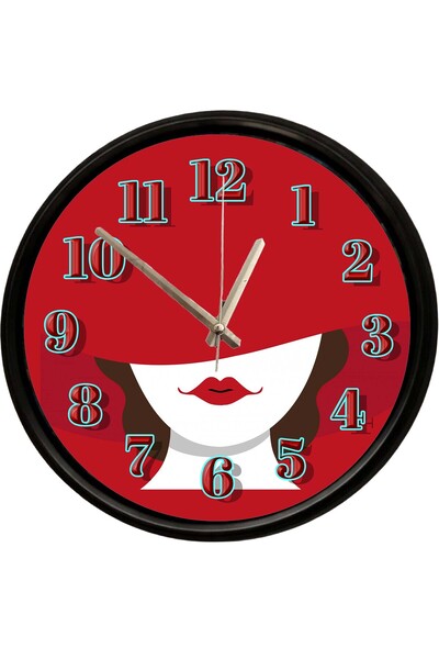 Caseras Elegant Woman Silhouette with Red Hat Decorative Wall Clock 28 cm Sil...