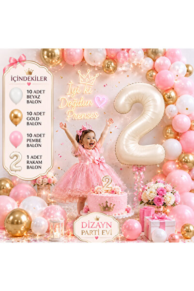 Dizayn Parti Evi Doğum Günü Balon Seti Pembe Gold Beyaz Karışık Balonlu Parti...