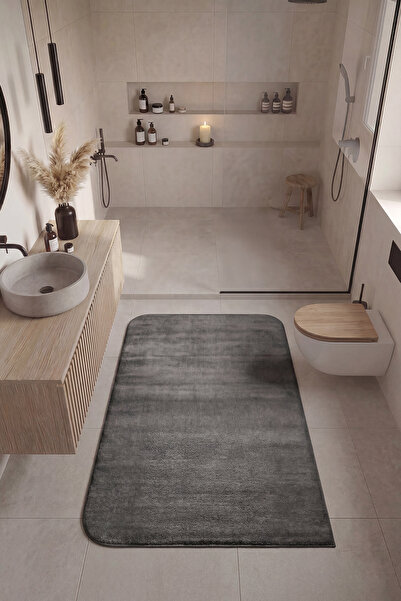 Cool Halı Puffy Antrasit Banyo Halısı Kalın Yumuşak Tüylü Peluş Şekilli Duş Ö...