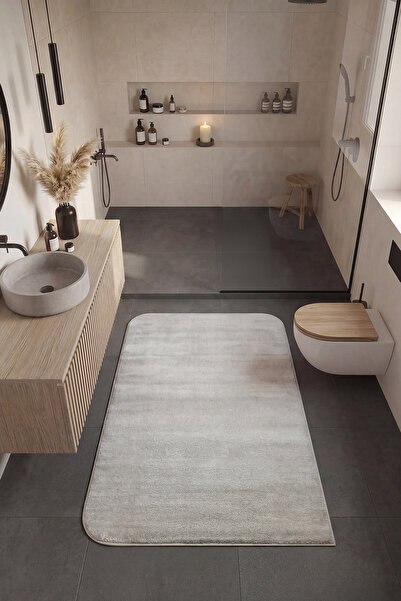 Cool Halı Puffy Gri Banyo Halısı Kalın Yumuşak Tüylü Peluş Şekilli Lüks Duş Ö...
