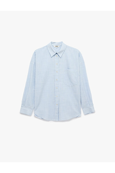 Koton Cotton Classic Collar Buttoned Long Sleeve Oversize Shirt with Pocket D...