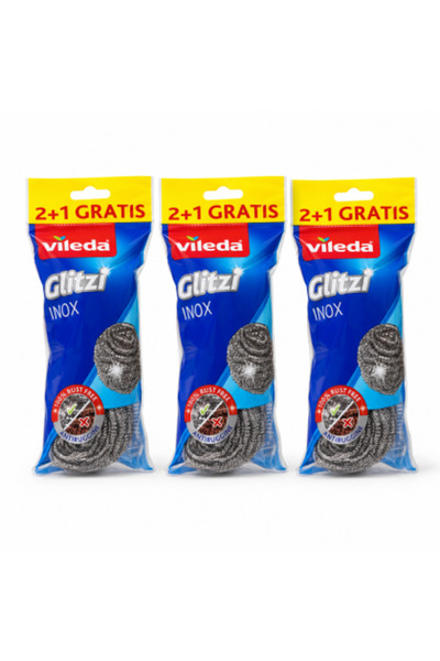 Vileda Set 3 x Glitzi Inox, bureți metalici din oțel inoxidabil, 2+1 gratuit/...