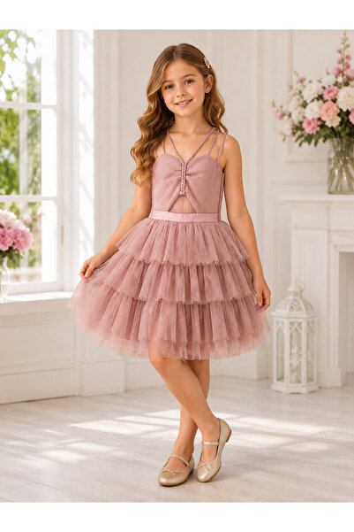RAPAPA Girl's Glittery Dress with Window Detail 5550