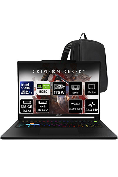 MSI Raider 16 HX Core Ultra 9 275HX RTX 5080 16 GB 175W 128GB RAM 4TB + 4TB S...