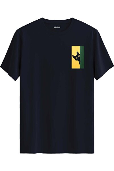 Colermi Fun T-Shirt with Cat Figure Looking Out from the Corner