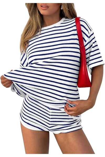 OEM Trening damă din două piese, set cu șorturi și tricou alb-albastru L