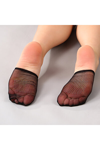 VENTURA STORE Sheera Series Black Invisible Slingback Socks Non-Slip Silicone Sole Tulle Open Heel Shoe Socks
