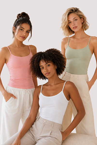 Loule Women's 3-Piece Modal & Cotton Thin Strap Flexible Basic Undershirt - 3...