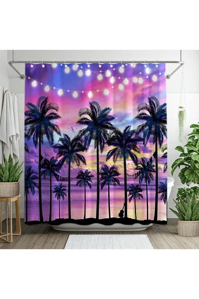 OEM Cortină de duș impermeabilă 180x180 cm Palmieri de Vacanță roz