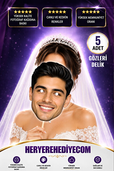 heryerehediye Kişiye Özel Resimden Kalın Parlak Karton Yüz Maskesi 5 Adet (ÇU...
