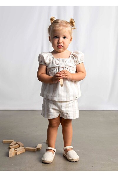 MAYORAL Baby Girl Striped Blouse Shorts Set Cream 1211