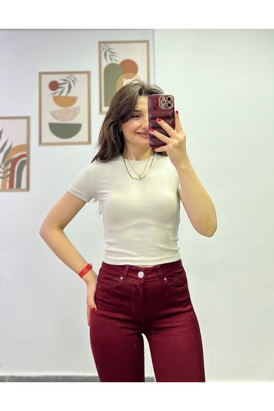 bydenizcollection Short Sleeve Cotton Fabric Crop T-Shirt