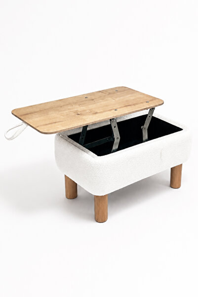 Zem Lupita Sandıklı Mekanizmalı Orta Sehpa/Bench, Kırık Beyaz