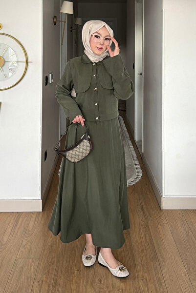 Tesettür Diyarı Laris Modal Fabric Jacket-Skirt Hijab Set - Khaki