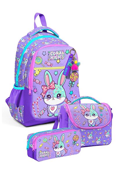 Coral High Set de ghiozdane triple pentru fete, pentru școala primară - Impri...