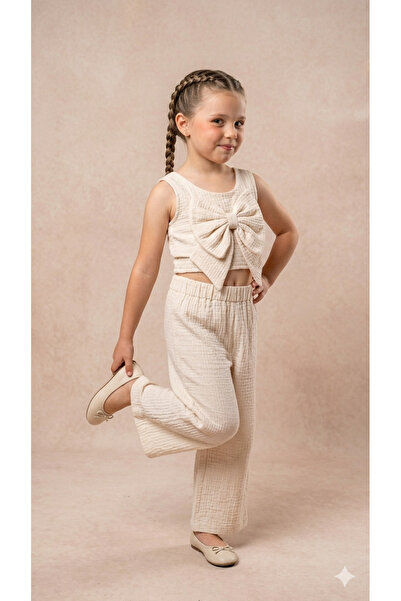 Serkon Girl's Cut-Out Bow Crop Muslin Set Ser-1001