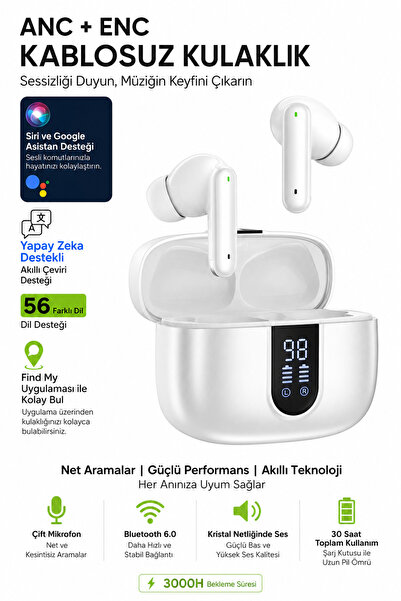 VOOKA Çevirmen Kulaklık 56 Dil Destekli Yapay Zeka ANC ENC Bluetooth Kablosuz...