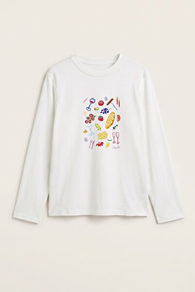 GIA - ART Tricou cu mânecă lungă pentru femei, Salud Picnic, imprimat, alb – ...