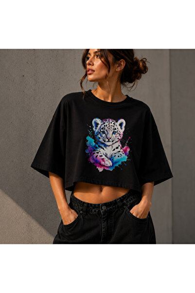 NUATEX Tricou crop pentru femei, cu imprimeu cu leopard alb, drăguț, supradim...