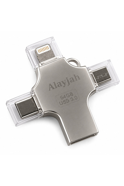 Alayjah 4-in-1 Metal USB Flash Drive 64GB, USB 3.0 OTG Memory Stick with USB-...