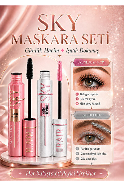 RAİR BEAUTY Sky Maskara Seti Simli Renkli Maskara ve Ultra Siyah Maskara